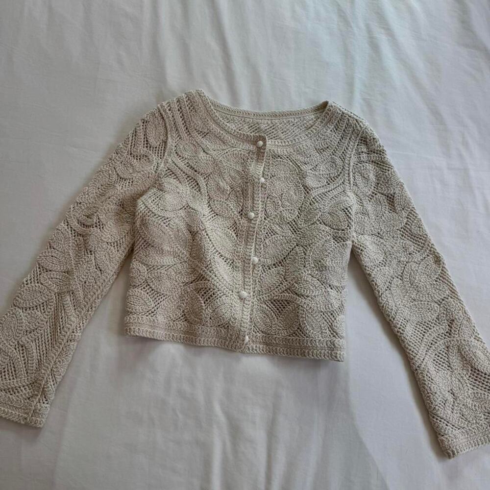 Cream crochet cardigan with button